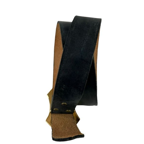 Vintage Eisenhower one dollar double buckle black leather belt  size 36 - Picture 4 of 10